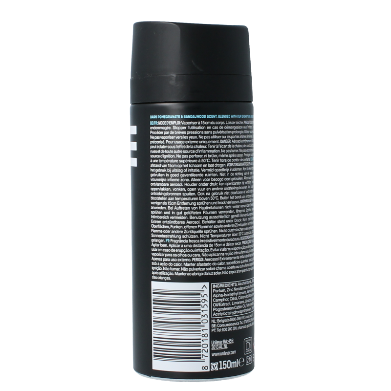 AXE Deodorant Bodyspray Anarchy 150ml spray can with black and white design and AXE branding.