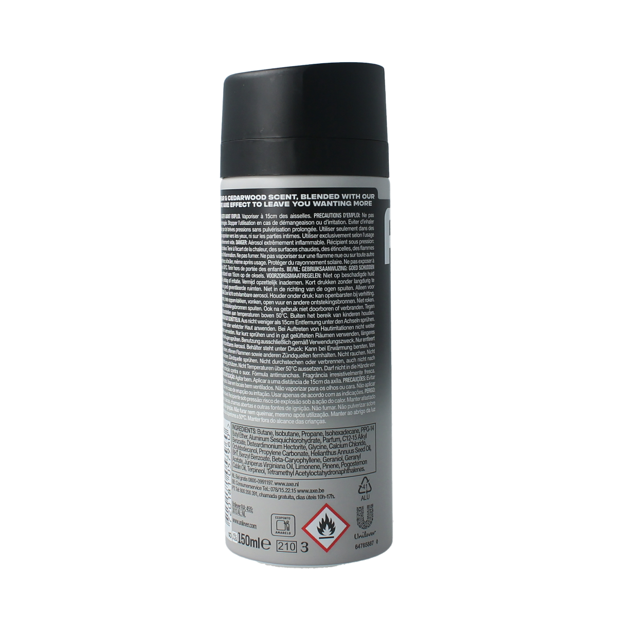 AXE Anti-Perspirant Deodorant in black bottle, 150ml, with clear label and cap, designed for effective odor control.