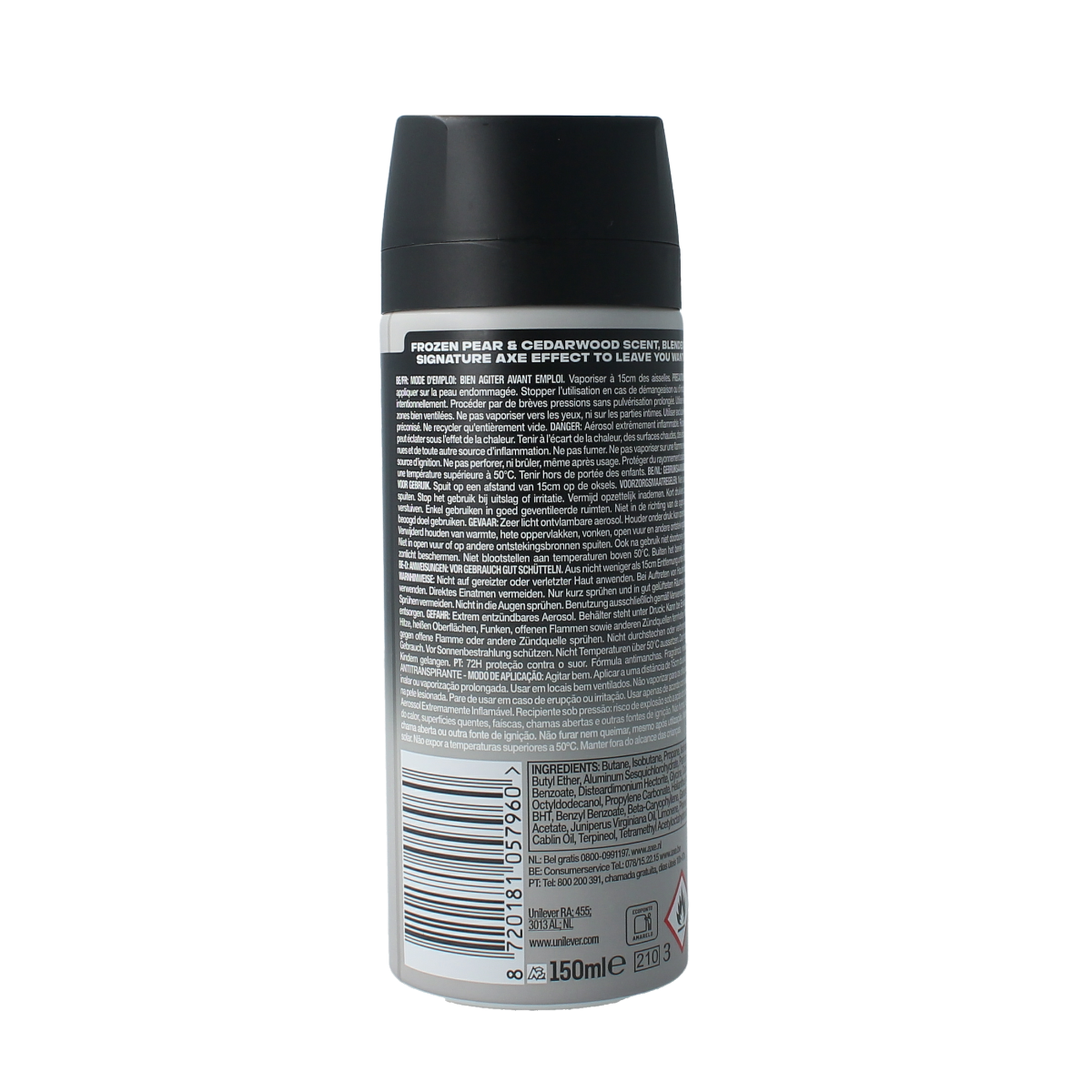 AXE Black Anti-Perspirant Deodorant spray in a 150ml bottle, featuring a sleek black design and aerosol spray nozzle.