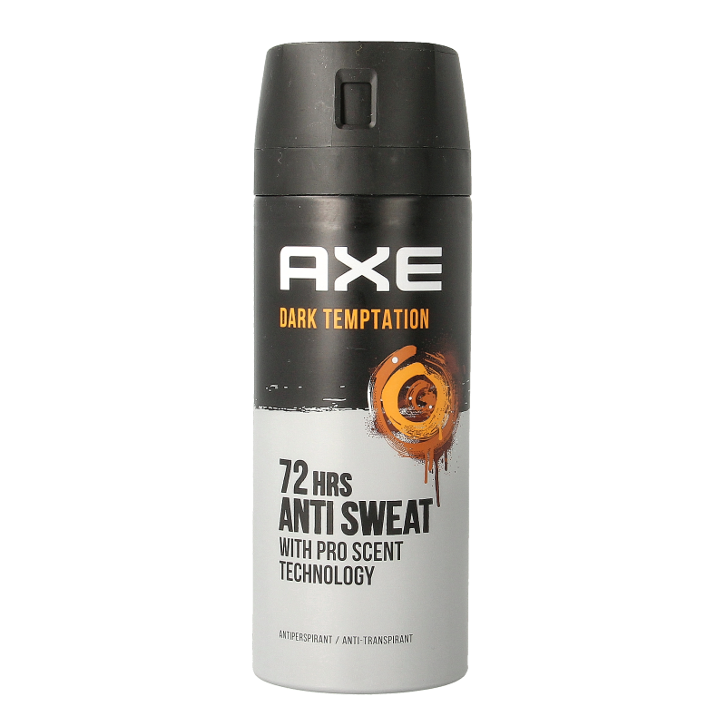 AXE Dark Temptation anti-perspirant deodorant in 150ml bottle, featuring dark chocolate and sensual fragrance design.