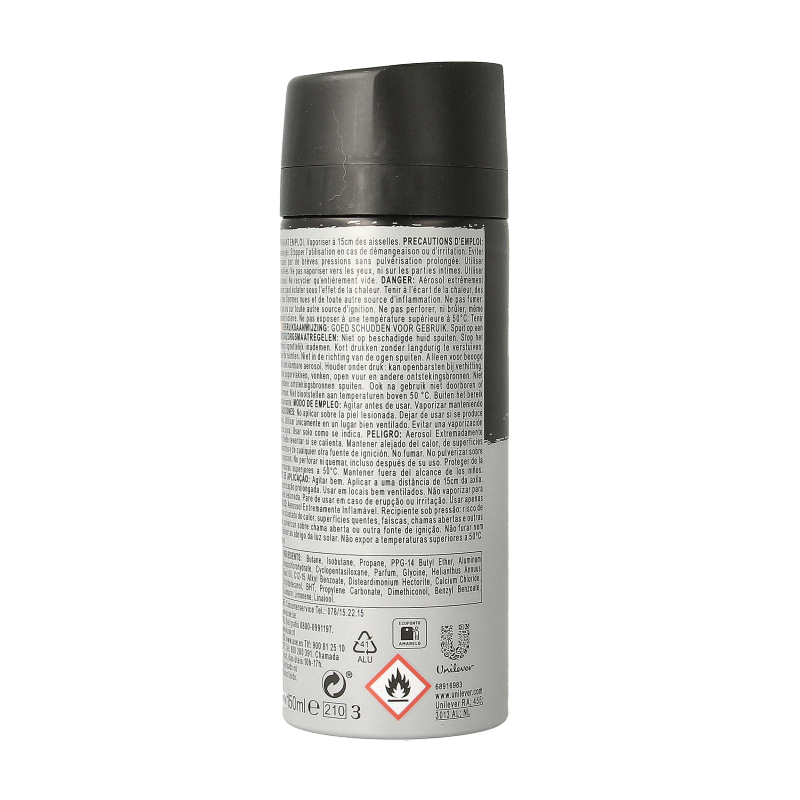 AXE Dark Temptation anti-perspirant deodorant spray, 150ml bottle with black and red packaging visible.
