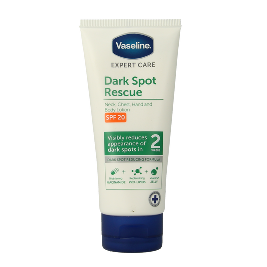 Vaseline Dark Spot Rescue Lotion 100g, creamy body lotion for skin brightening and dark spot treatment, in a white tube.
