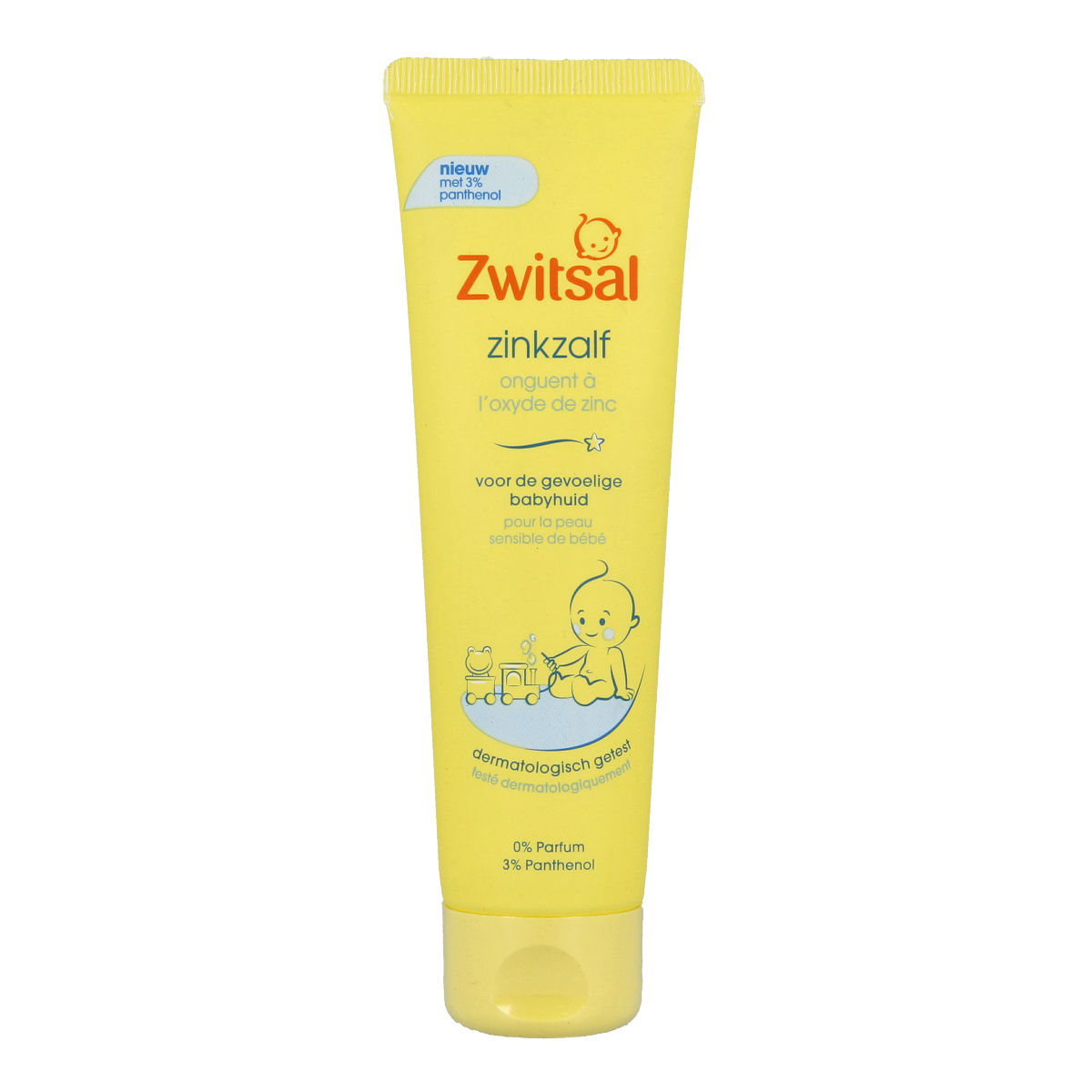 Zwitsal Zinkzalf tube 100g for baby and toddler skin care, featuring a white tube with a blue cap and label.