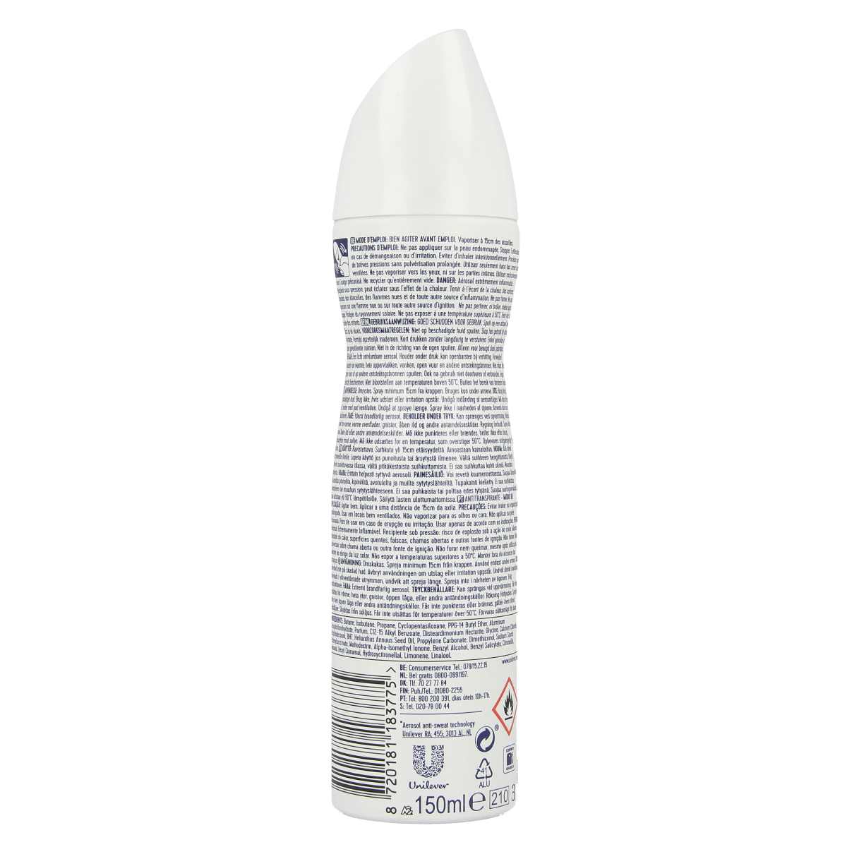Rexona invisible deodorant spray in 150ml bottle, with a clear cap and label, designed for odor protection and freshness.