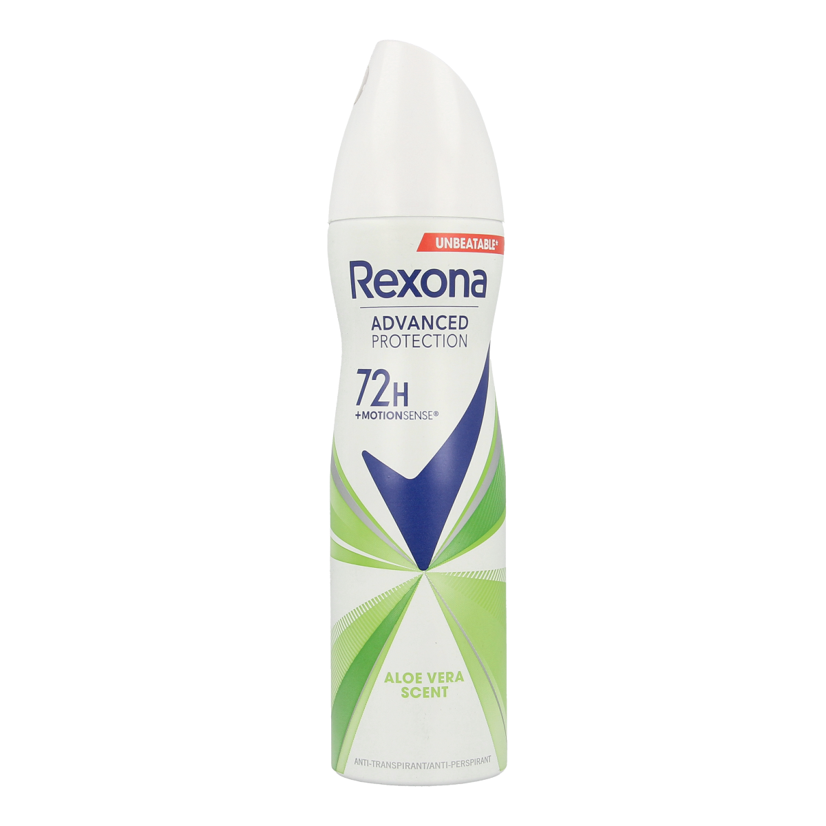 Rexona deodorant spray with aloe vera in 150ml bottle, featuring a sleek design and label highlighting aloe vera benefits.