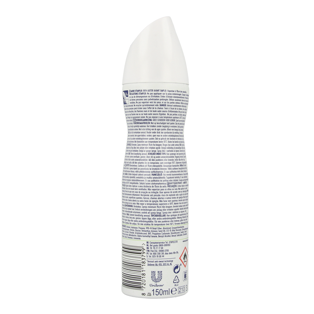 Rexona Aloe Vera deodorant spray in 150ml bottle, with a green label and spray nozzle, on a white background.