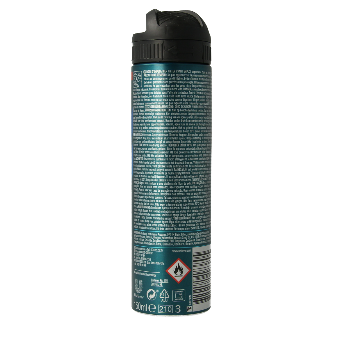 Rexona Men Dry Cobalt deodorant spray bottle, 150ml, with sleek blue design, designed for effective odor protection for men.