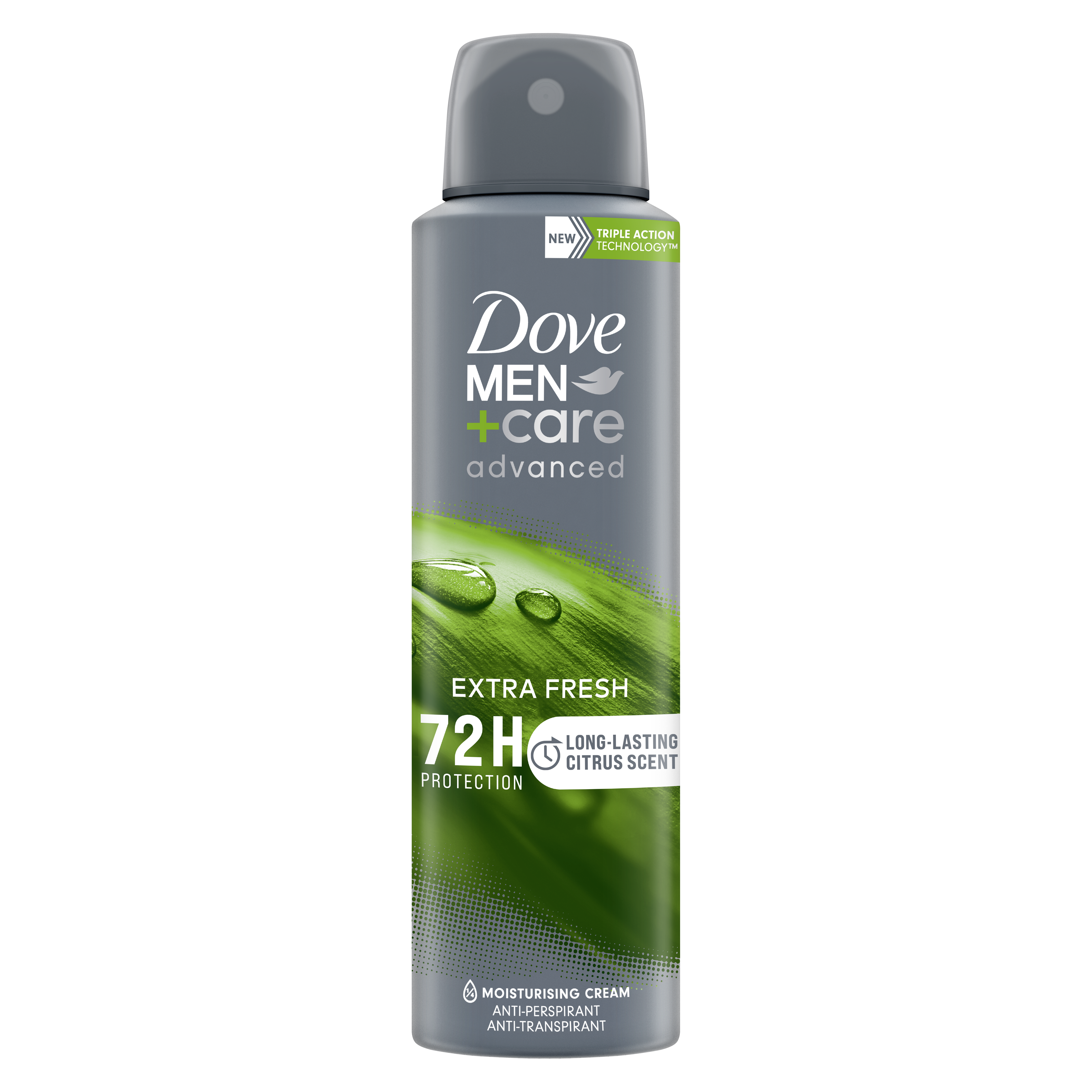 Dove Men+Care Extra Fresh deodorant spray in 150ml bottle, designed for men’s fresh and clean scent, with a sleek container.