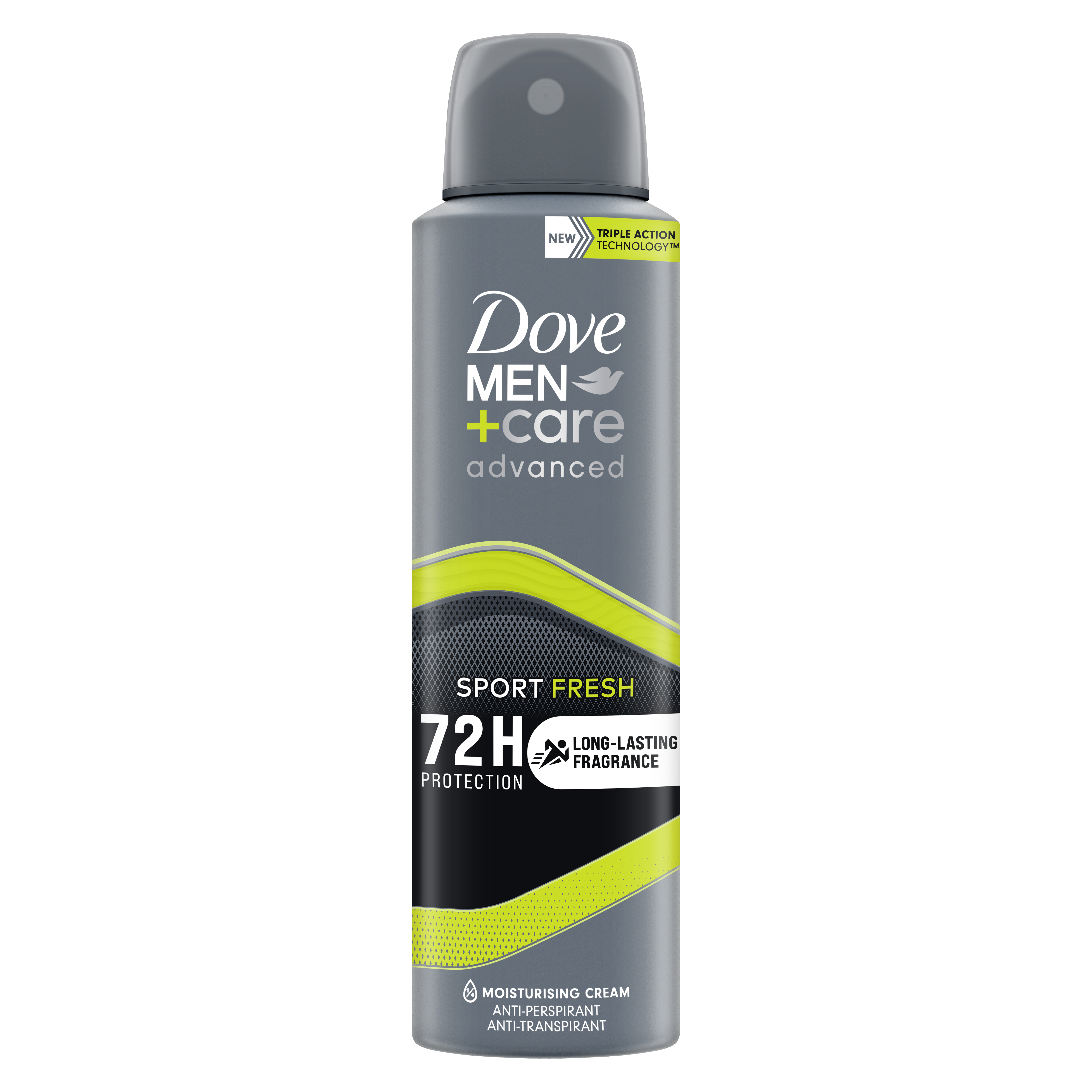 Dove Men+Care Sport Fresh deodorant spray in 150ml bottle, featuring a sleek design and fresh scent for active men.