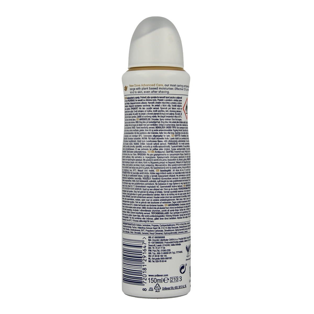 Dove Deodorant spray with matcha and sakura scent in a 150ml bottle, featuring the product label and spray nozzle.