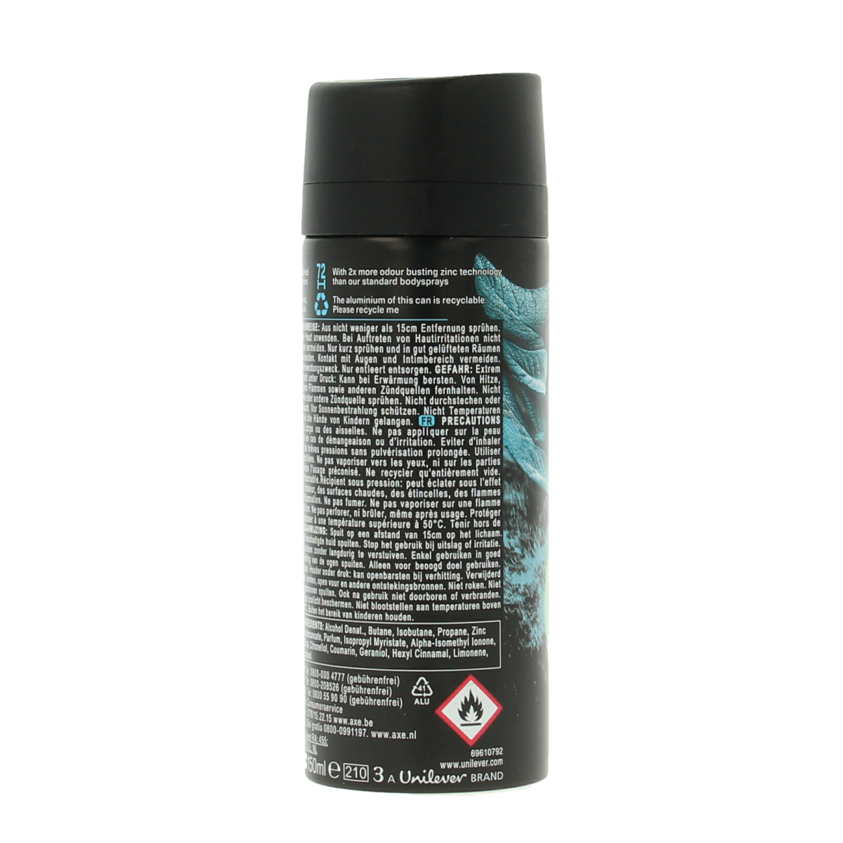 AXE Deodorant Bodyspray Kenobi Aqua Bergamot 150ml bottle with blue and silver packaging, featuring the AXE logo and spray nozzle.