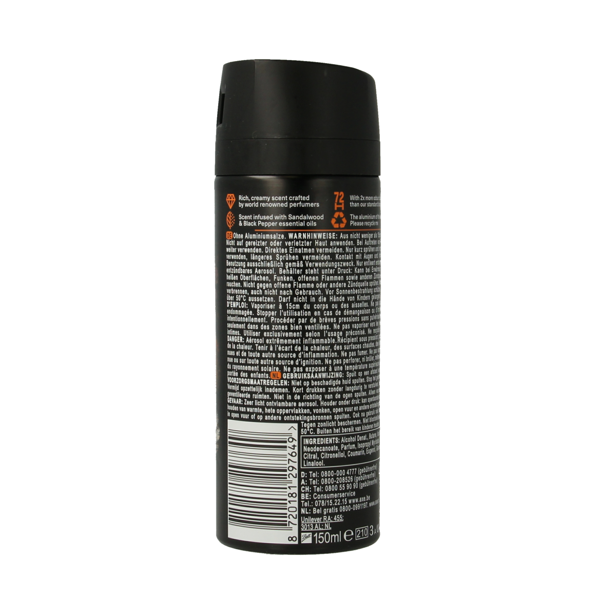 AXE Deodorant Bodyspray Kenobi Copper Santal, 150ml, featuring the sleek bottle with copper accents and scent details visible.