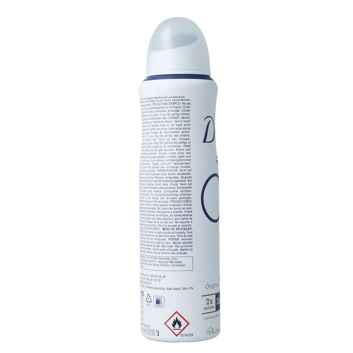Dove Original Deodorant Spray 150ml bottle with white cap and label, designed for freshness and odor protection.
