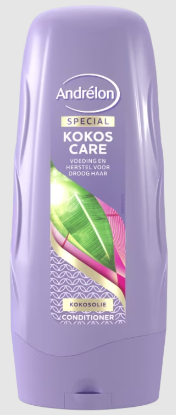 Andrelon Kokos Care Conditioner for hair, 300ml bottle, nourishing hair care product with coconut extract