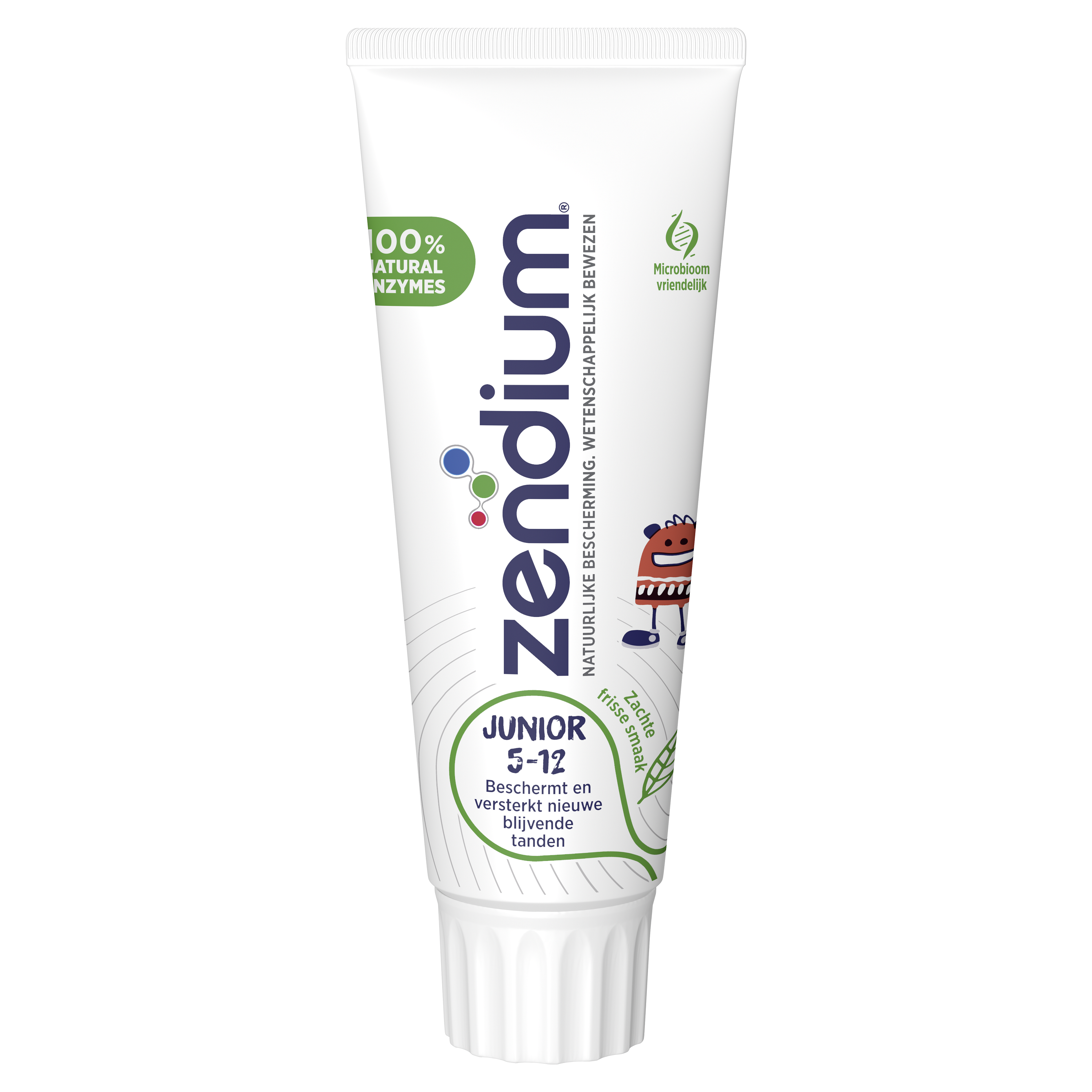 Zendium Junior toothpaste for ages 5-12, 75ml tube, gentle fluoride toothpaste designed for kids' oral health.