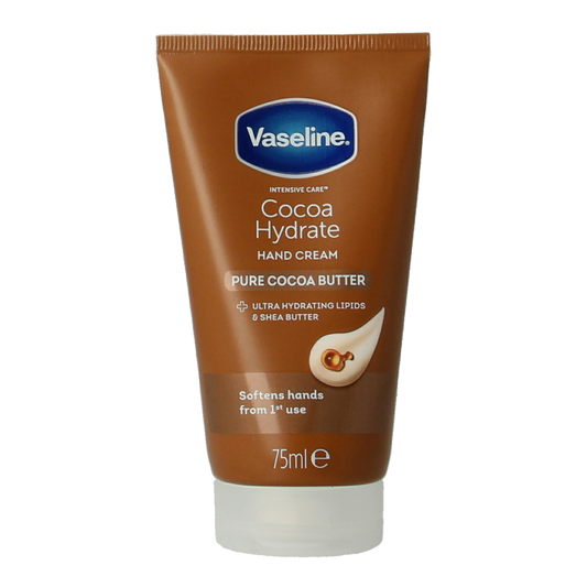 Vaseline Cocoa Hydrate Hand Creme in 75ml tube, moisturizing hand care with cocoa butter for soft, nourished skin