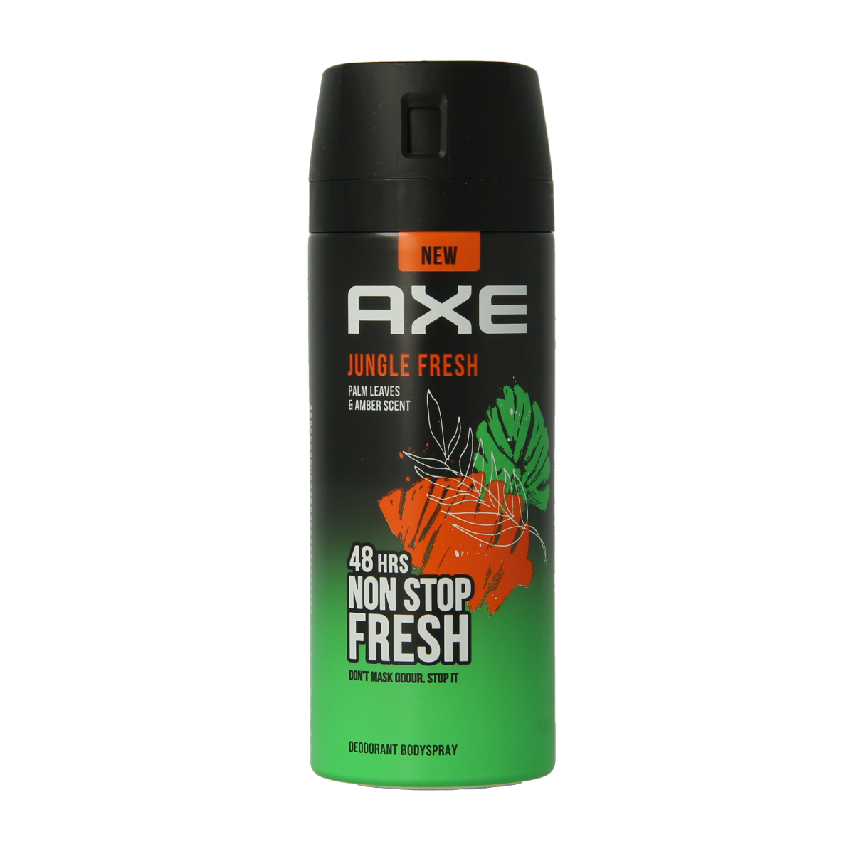 AXE Jungle Fresh deodorant bodyspray 150ml bottle with green and white design, featuring a spray nozzle and jungle-themed graphics.