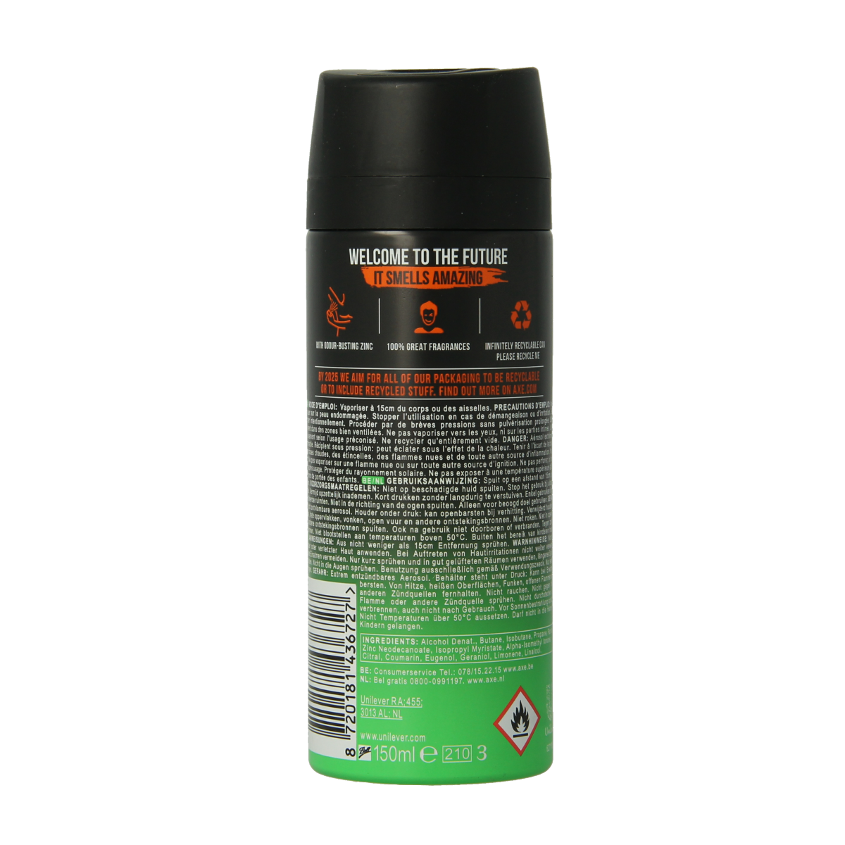 AXE Jungle Fresh deodorant bodyspray 150ml, featuring a sleek can design with jungle-themed graphics and fresh scent branding.