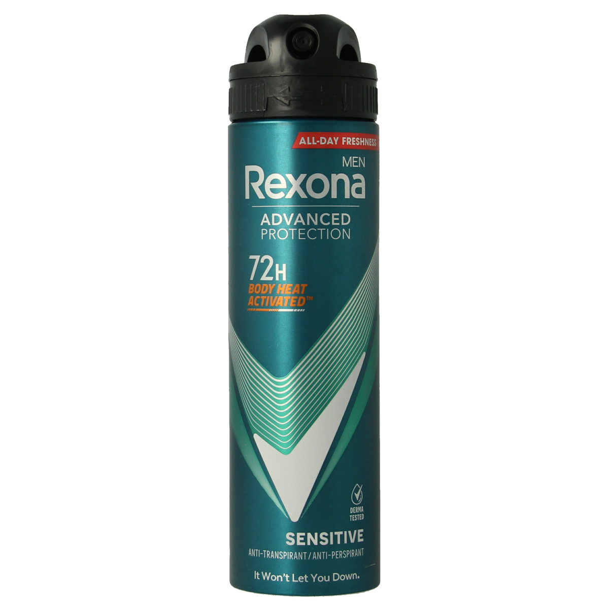 Rexona Sensitive Deodorant Spray 72h, 150ml bottle with aerosol nozzle, designed for gentle and long-lasting freshness.