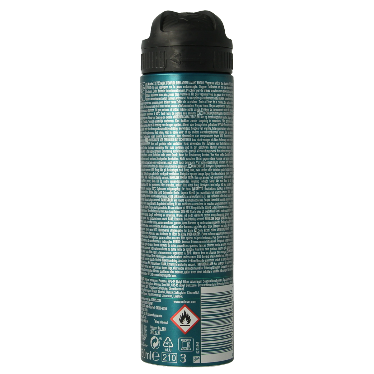 Rexona Sensitive 72h deodorant spray in 150ml bottle showing the aerosol can with branding and cap.