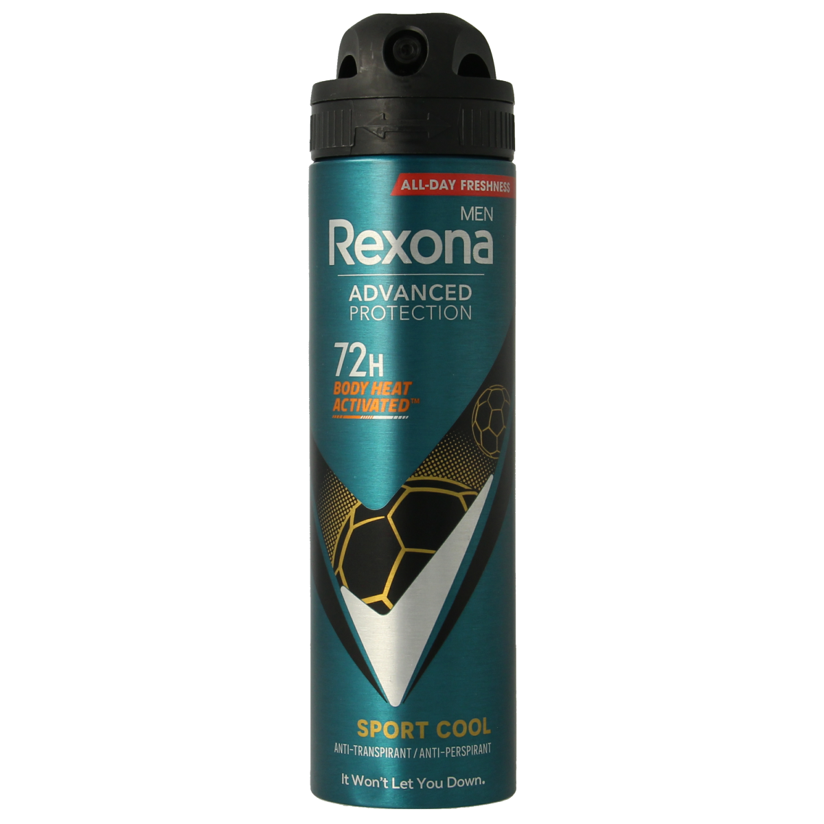 Rexona Sport Cool 72h deodorant spray bottle, 150ml, with blue and silver packaging and spray nozzle visible.
