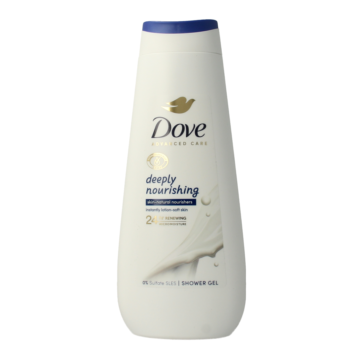 Dove Shower Advanced Deep Nourishing body wash in a 400ml bottle, featuring white and blue packaging and a pump dispenser.