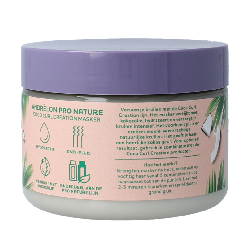 Andrelon Coco Curl Creation Haarverzorging masker in 300ml jar, designed to enhance curly hair with coconut nourishing formula.