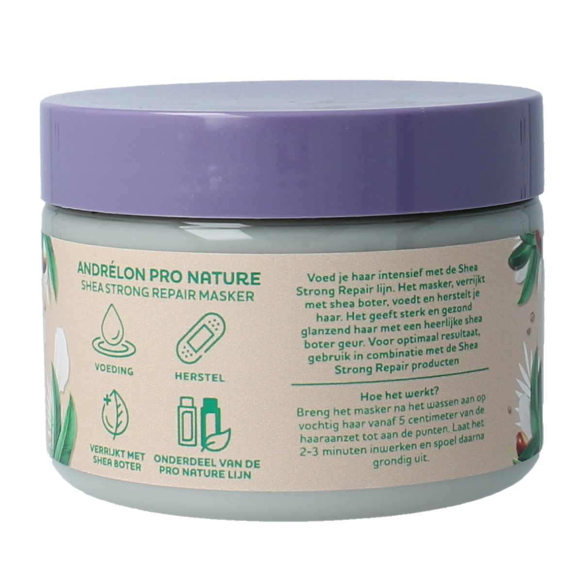 Andrelon Shea Strong Hair Mask in 300ml jar, nourishing hair care product with shea butter for strong, healthy hair.