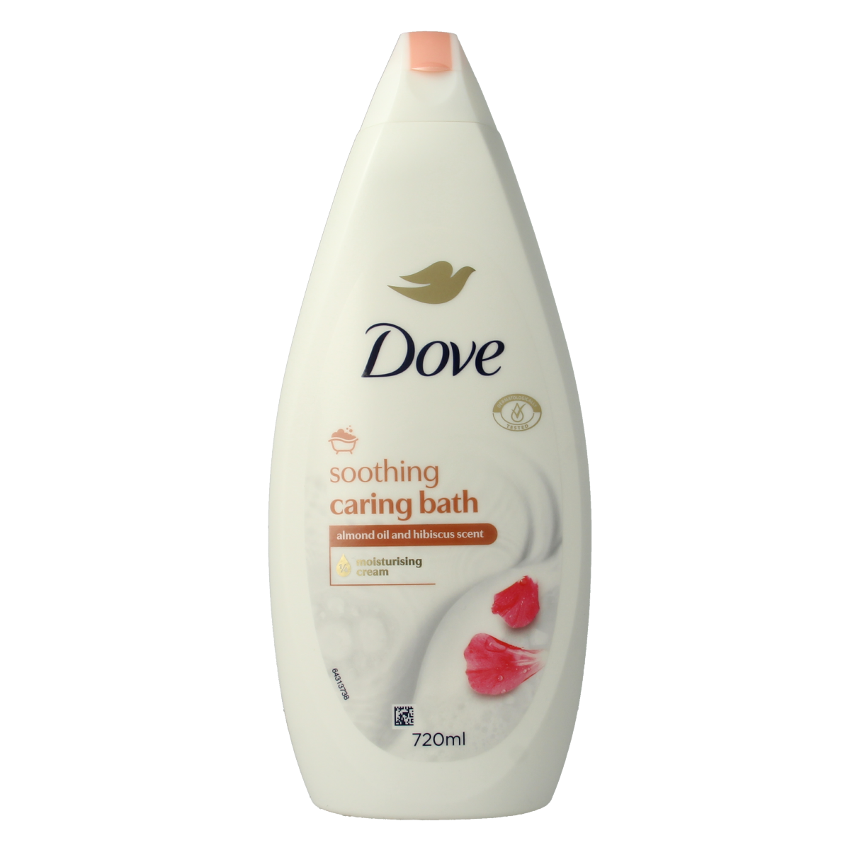 Dove almond-scented shower gel in a 720ml bottle, creamy texture, with almond extracts for nourishing skin.