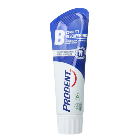 Prodent Complete Prevention toothpaste in 75ml tube, featuring dental care and cavity protection, displayed on a white background.