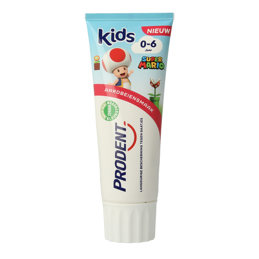 Prodent Kids toothpaste for ages 0-6, 75ml tube, featuring colorful packaging designed for young children.