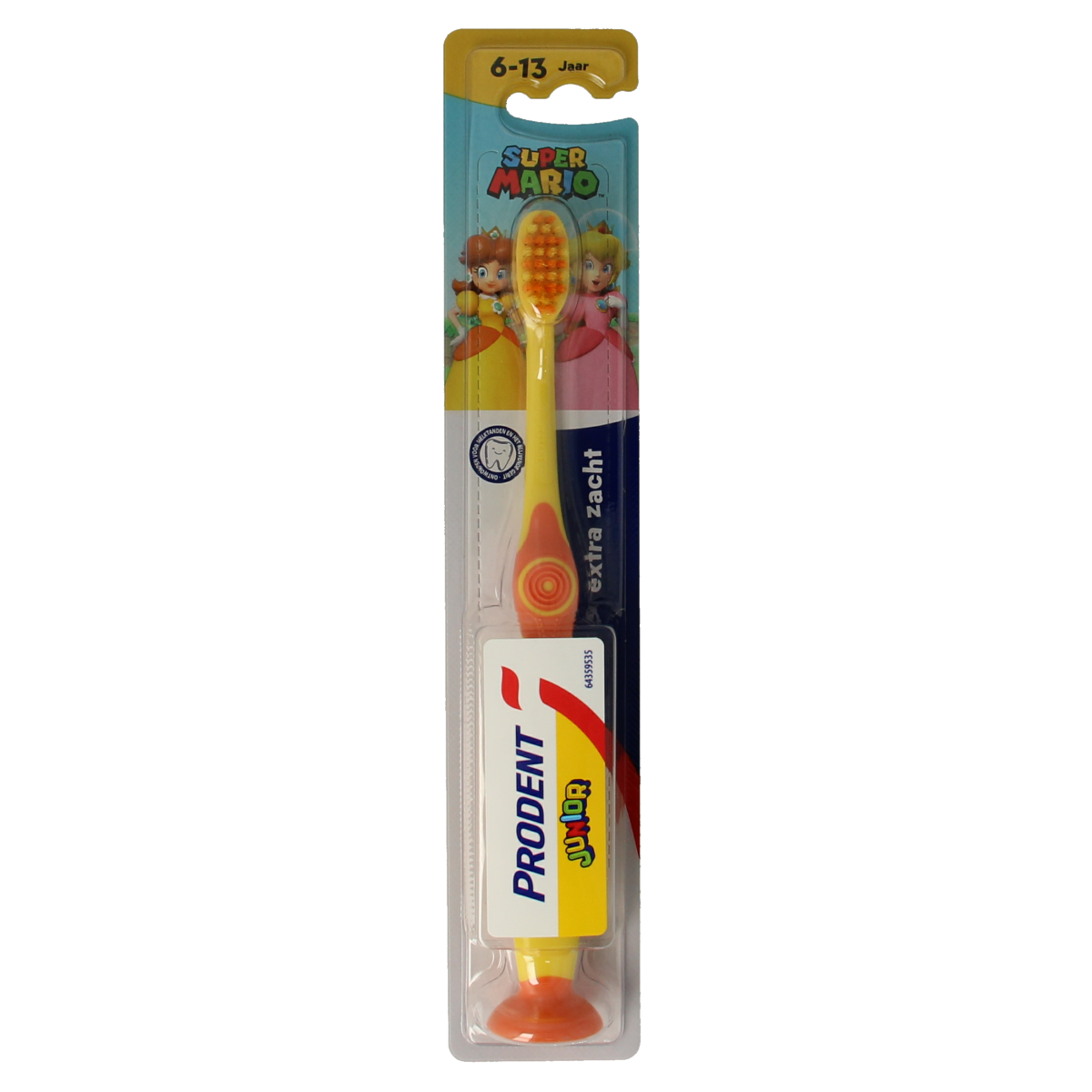 Prodent junior toothbrush for ages 6+ with soft bristles, designed for children's oral care, shown in the image.