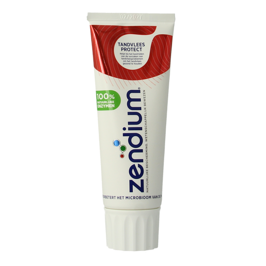 Zendium Tandpasta voor tandvleesbescherming in 75ml tube, natuurlijk formulering voor gezonde mond en tandvlees.