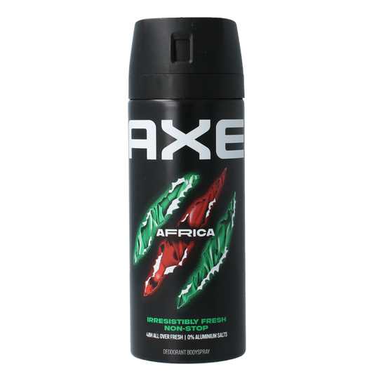 AXE Africa deodorant bodyspray in a 150ml spray can, featuring a sleek design and fresh scent for daily use.