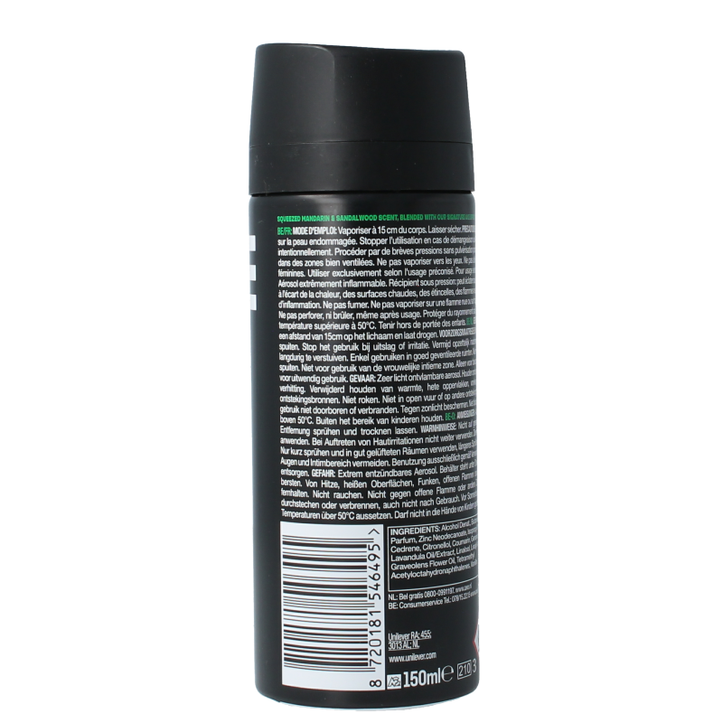 AXE Africa deodorant bodyspray in 150ml can, featuring sleek black design with gold accents, ready for daily use.