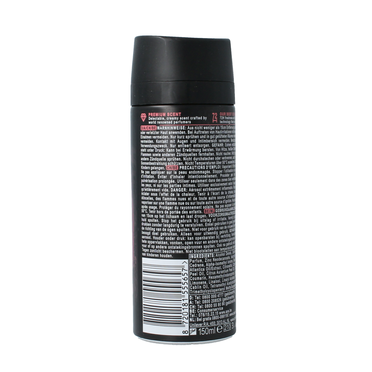 AXE Cocoa Velvet deodorant bodyspray in 150ml spray bottle, featuring sleek black packaging and cocoa scent.