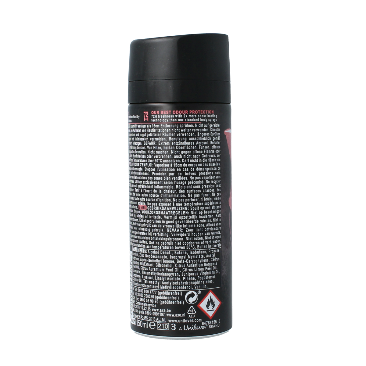 AXE Cocoa Velvet deodorant bodyspray bottle, 150ml, with sleek black packaging and cocoa scent, ready for daily use.
