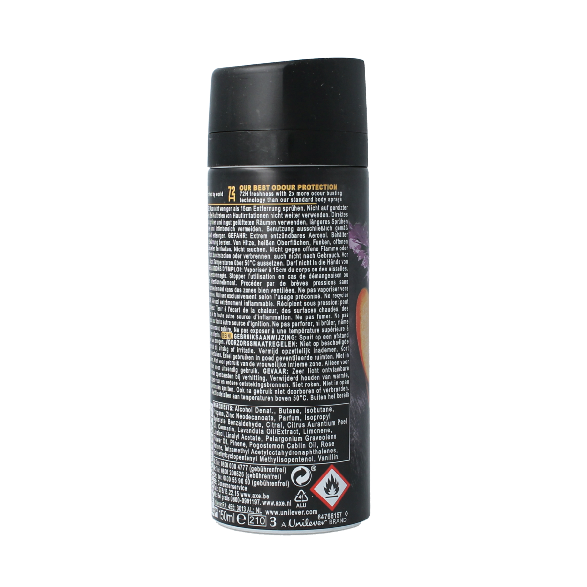 AXE Deodorant Bodyspray Peach Infusion 150ml bottle with peach-flavored scent and spray nozzle, designed for freshness.