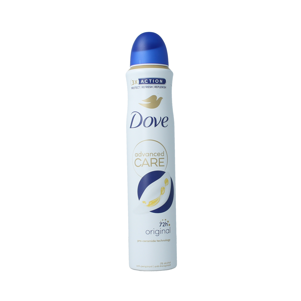 Dove Original Deodorant spray 200ml bottle, featuring white aerosol can with Dove branding and product label.