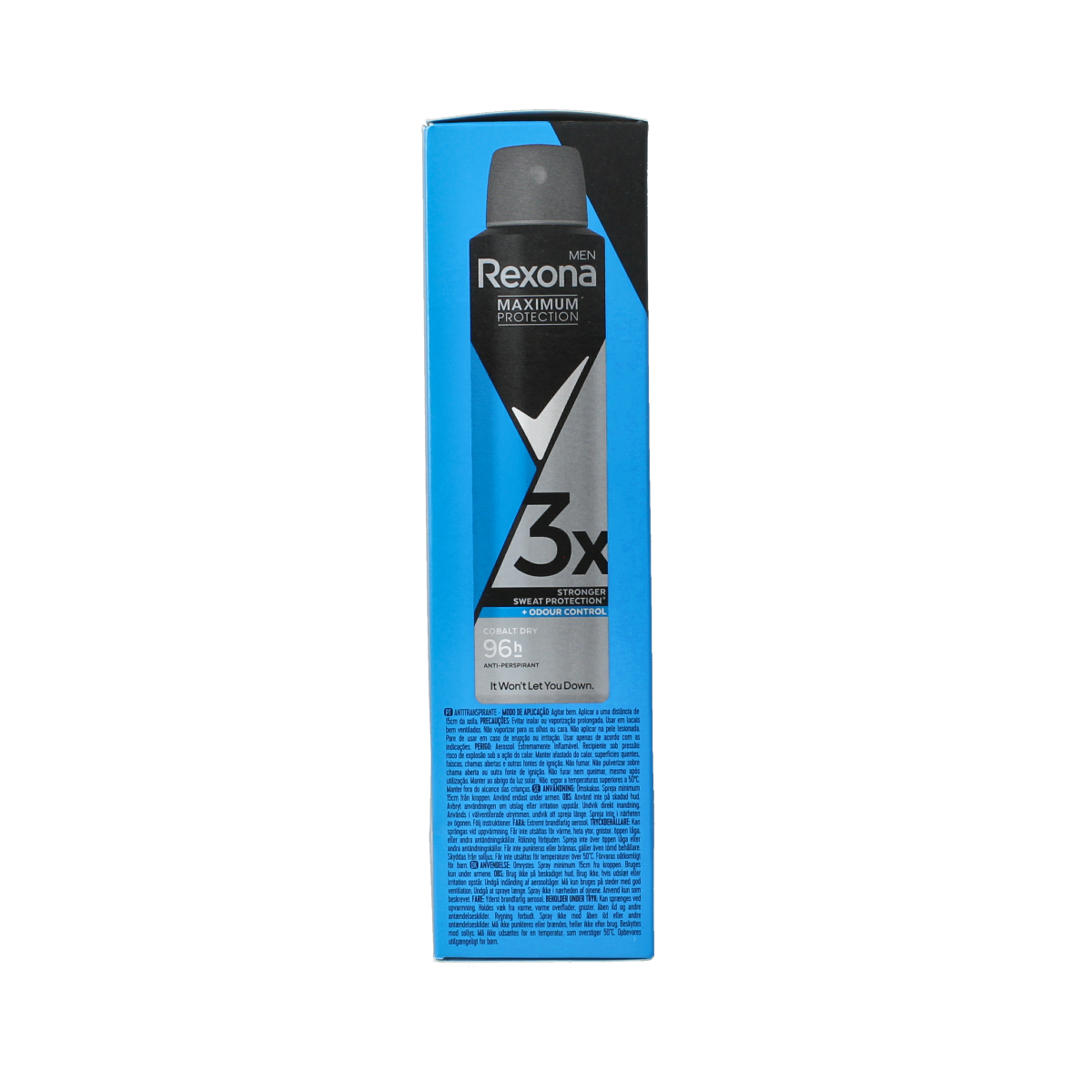 Rexona Max Protection Cobalt Dry deodorant spray bottle, 150ml, with the aerosol can and label visible.
