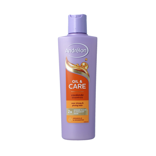 Andrelon Shampoo Oil & Care 250ml bottle with natural hair care ingredients, designed to nourish and strengthen hair.