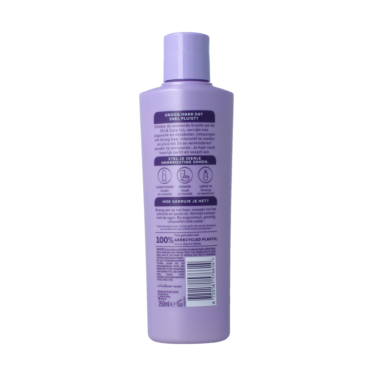 Andrelon Shampoo Oil & Care bottle with 250ml capacity, featuring a sleek design for hair nourishment and care.
