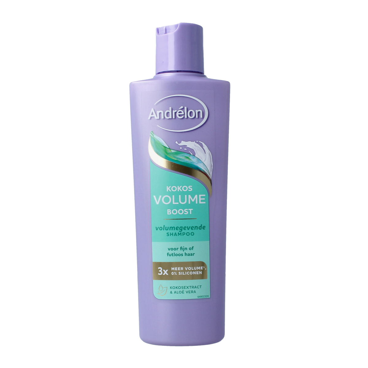Andrelon Kokos Boost shampoo bottle for hair care, 250ml, with coconut extract for nourishing and revitalizing hair.