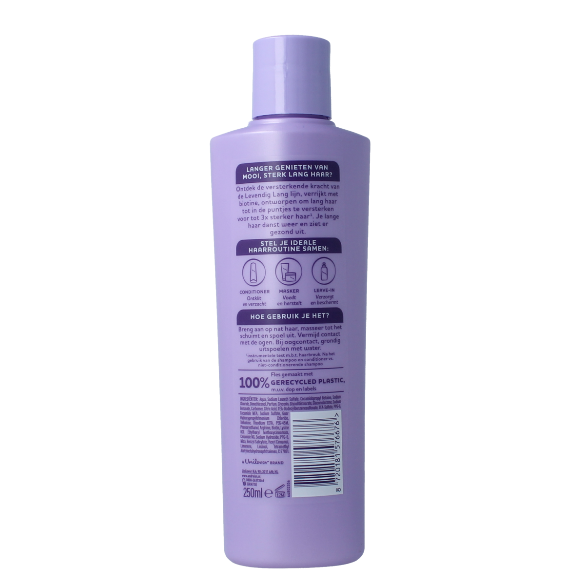 Andrelon shampoo levendig lang 250ml bottle with lush, shiny hair and vibrant packaging for healthy, lively hair care.
