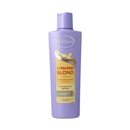 Andrelon Honingblond shampoo bottle, 300ml, with blonde hair care formula for nourishing and brightening hair.