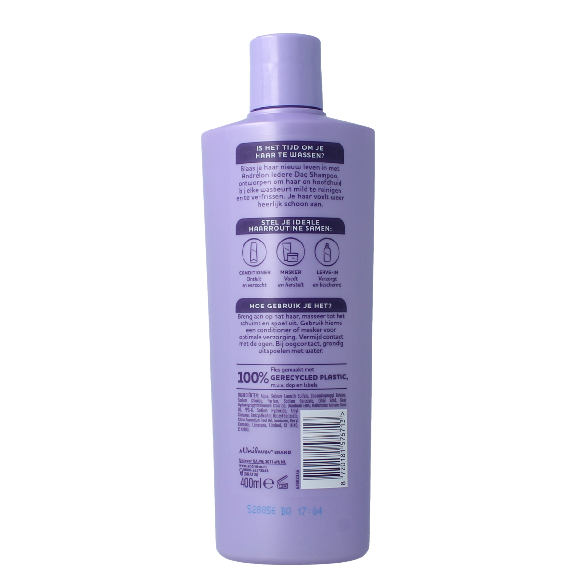 Andrelon shampoo for daily hair care, 400ml bottle, nourishing hair care product for healthy, clean hair.