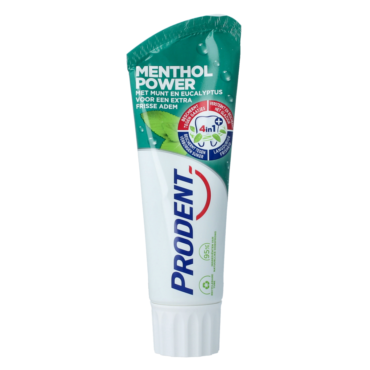 Prodent Menthol Power toothpaste tube, 75ml, with fresh mint flavor and effective whitening and cleaning properties.