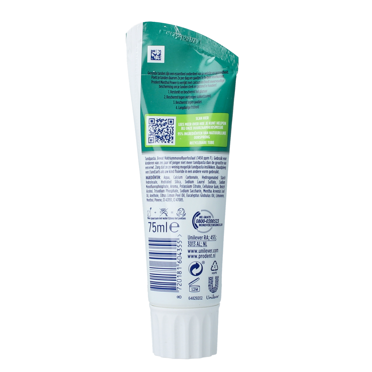 Prodent Menthol Power toothpaste in 75ml tube, showing the blue and white packaging with mint flavor branding.