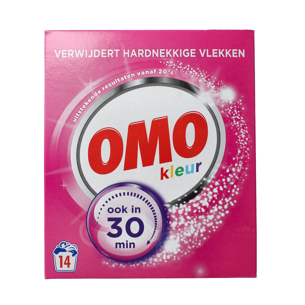 OMO color laundry powder 14sc in 798g package, white and blue detergent for vibrant-colored clothes, front view of the box.