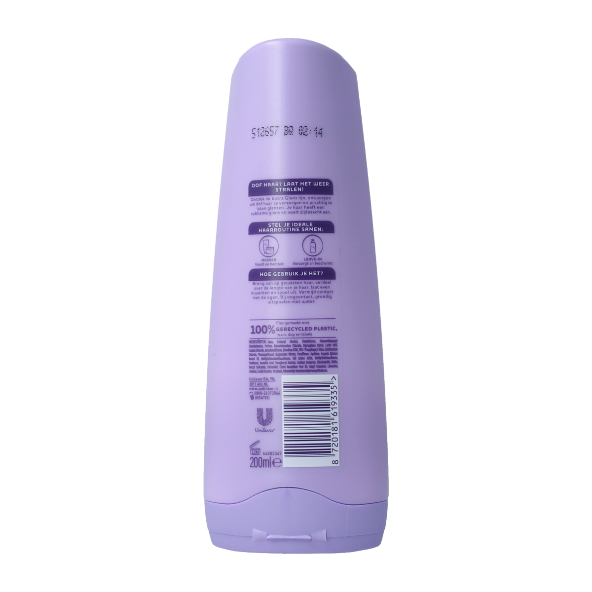 Andrelon Conditioner Glans & Care bottle, 200ml, for nourishing hair care, with a sleek design and clear label.